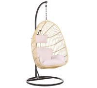 Sedia Sospesa con Cesta a Uovo di Rattan Beige per Interno ed Esterno Casoli