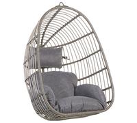 Sedia Sospesa con Cesta a Uovo di Rattan Grigio per Interno ed Esterno Casoli