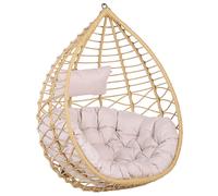 Sedia Sospesa con Cesta di Rattan Beige per Interno ed Esterno