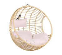 Sedia Sospesa con Cesta di Rattan Beige per Interno ed Esterno Boho Aspio