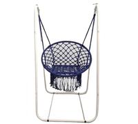 Sedia sospesa in corda da esterno e interno 165 cm, altalena for dormitorio, giardino, amaca, sedia patio per balcone, patio, giardino, esterni(Blue white Set)