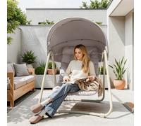 Sedia sospesa Sobuy OGS62-MI con parasole regolabile, lettino prendisole da esterno per giardino e balcone, amaca da esterno, beige, 108x163x126 cm