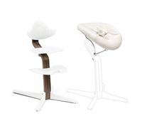 Sedia Stokke Nomi Noce (White) + Newborn Set (White Grey Sand) - Include una cintura di sicurezza a 5 punti e un set di tessuti reversibili e lavabili - Sostiene fino a 150 kg
