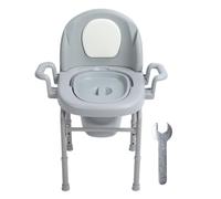 Sedia Toilette Portatile Comodino, Sedia Toilette, Cassettiera Camera Letto, Sedile WC Mobile a 3 Altezze Regolabili con Schienale Imbottito a Secchiello Solido