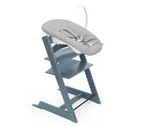 Sedia Tripp Trapp di Stokke (Fjord Blue) con Newborn Set (Grigio) - Per neonati fino a 9 kg - Confortevole, sicuro e facile da usare