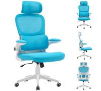 BAKAJI Sedia da Ufficio in Tessuto Ergonomica con Schienale Supporto Lombare e Poggiatesta, Poltrona da Scrivania Girevole, Altezza Regolabile Rivestimento Antisudore Traspirante (Azzurro)