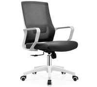 Shally Dogan Sedia da Ufficio Ergonomica Girevole con Supporto Lombare, Poltrona da Scrivania, Studio, Cameretta, Reclinabile con Altezza Regolabile, Base Bianca Robusta, Schienale Antisudore (Nero)