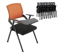 Sedia Ufficio Pieghevole Sedia Conferenza Ripiegabile Con Braccioli Sedie Impilabili per Formazione Schienale In Rete + Seduta Imbottita Ideale per Seminari E Aule Didat Orange with Writing Tablet 12