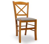 Sedia Venezia in legno ciliegio croce con seduta in similpelle grigio tortora