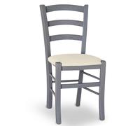 Sedia Venezia in legno di faggio grigio con seduta in similpelle color beige
