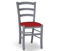 Sedia Venezia in legno di faggio grigio con seduta in similpelle color rosso