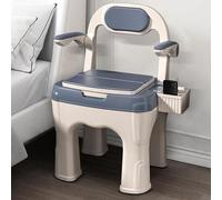 Sedia WC con schienale morbido e imbottita, facile da montare, adatta per uso domestico, portatile, per anziani (blu)