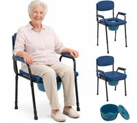 BAKAJI Sedia WC Pieghevole e Leggera con Vaso Rimovibile e Altezza Regolabile per Anziani, Disabili, Persone con Mobilità Ridotta, Water Seduta Salvaspazio con Base Antiscivolo 57 x 49 x 84-99,5 cm