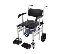 Sedia WC pieghevole, regolabile in altezza con ruote, sedia da doccia mobile con seduta imbottita e secchio, fino a 150 kg (a forma di U)