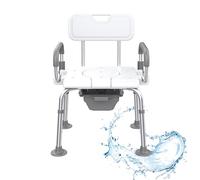 Sedia WC Portatile per Anziani,Sedia WC Regolabile in Altezza con Braccioli e Schienale e Secchio Igienico,Sedia con Buco WC Comoda WC Portatile Toilette per Anziani e Disabili,120 kg(B)