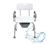 Sedia WC Portatile per Anziani,Sedia WC Regolabile in Altezza con Braccioli e Schienale e Secchio Igienico,Sedia con Buco WC Comoda WC Portatile Toilette per Anziani e Disabili,120 kg(A)