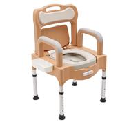 Sedia WC regolabile in altezza con braccioli per anziani con luce notturna e secchio di ricambio per casa, portata fino a 250 kg, comoda sedia da bagno con coprisedili rimovibili (marrone)
