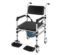 Sedia WC regolabile in altezza per anziani con ruote, sedia a rotelle, sedia da doccia, pieghevole, con braccioli e poggiapiedi pieghevole, per disabili, anziani
