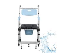 Sedia WC Regolabile in Altezza,Sedia da Doccia con Seduta Imbottita e Secchio Igienico,Sedia da Toilette con Ruote e Pedali Anti-roll-over,Sedia a Rotelle con WC per Anziani,Disabili (A)