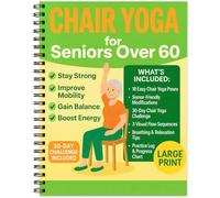 Sedia Yoga libro e tabella per anziani over 60, sfida per principianti di 30 giorni con guida agli esercizi a spirale di 60 pagine, pianificatore fitness senior per perdita di peso, tonificazione