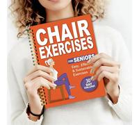 Sedia yoga libro per anziani over 60 anni, copertina arancione con tabella degli esercizi, pose delicate per la perdita di peso e mobilità, guida agli allenamenti senior per principianti