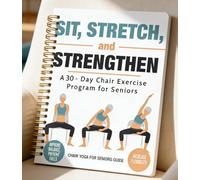 Sedia yoga per anziani oltre i 60 anni, copertina illustrazione per 3 persone con tabella degli esercizi, pose delicate per la perdita di peso e la mobilità, guida all'allenamento per anziani