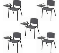 SEDIAOFFICE - 5 Sedie Ufficio Senza Ruote con Bracciolo e Tavoletta, Sedia Scrivania per Studio, Sala Riunioni e Conferenze, Comoda Sedia Ufficio Economica in Plastica resistente (Grigio Antracite)