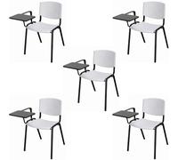 SEDIAOFFICE - 5 Sedie Ufficio Senza Ruote con Bracciolo e Tavoletta, Sedia Scrivania per Studio, Sala Riunioni e Conferenze, Comoda Sedia Ufficio Economica in Plastica resistente (Grigio Chiaro)