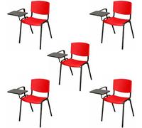 SEDIAOFFICE - 5 Sedie Ufficio Senza Ruote con Bracciolo e Tavoletta, Sedia Scrivania per Studio, Sala Riunioni e Conferenze, Comoda Sedia Ufficio Economica in Plastica resistente (Rosso)