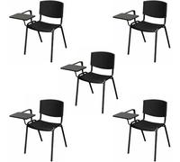 SEDIAOFFICE - 5 Sedie Ufficio Senza Ruote con Bracciolo e Tavoletta, Sedia Scrivania per Studio, Sala Riunioni e Conferenze, Comoda Sedia Ufficio Economica in Plastica resistente (Nero)