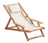 Sedie a sdraio da esterno, set di 2 sedie a sdraio da giardino con schienale e braccioli regolabili in 4 posizioni, tessuto in cotone e lino, sedia reclinabile in legno per spiaggia, bordo p