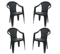 Sedie con braccioli in resina antracite effetto rattan set 4 Poltrone seduta per interno esterno terrazza giardino pub bar hotel