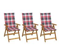 Sedie da Giardino Pieghevoli 3 Pezzi con Cuscini in Legno Acacia Massello, Set per Esterno con 5 Posizioni Regolabili, Ideali per Giardino Terrazza o Patio, Vintage Style, Facili da Pulire e Riporre