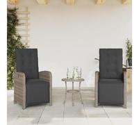Sedie da Giardino Reclinabili 2 Pezzi con Poggiapiedi Polyrattan Grigio, Sedia Relax Esterna Regolabile, Mobili da Esterno con Cuscini Lavabili, Resistente alle Intemperie Terrazza Giardino Piscina