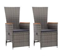 Sedie da Giardino Reclinabili 2 pz e Cuscini Polyrattan Grigio