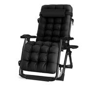Sedie da patio reclinabili oversize con cuscino, sedia a sdraio Zero Gravity per persone pesanti, portatile e adatta ai viaggi, sedia da campeggio all'aperto con imbottitura in cotone (colore: nero)