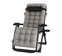Sedie da patio reclinabili oversize con cuscino, sedia a sdraio Zero Gravity per persone pesanti, portatile e adatta ai viaggi, sedia da campeggio all'aperto con imbottitura in cotone (colore: grigio)