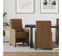 Sedie da pranzo con ruote, 2 pezzi, in pelle scamosciata, marrone | Rivestimento in pelle scamosciata, telaio in compensato in metallo, imbottitura ergonomica, ruote per la mobilità e per