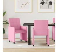Sedie da pranzo con ruote, 2 pezzi, in tessuto, rosa, 58 x 65 x 94 cm | Schienale ergonomico, compensato e metallo, imbottitura morbida, ruote per mobilità, braccioli dritti