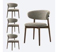 Sedie da pranzo in noce in stile moderno di metà secolo - Sedie ergonomiche per cucina e sala da pranzo con cuscini rivestiti in lino e schienale curvo - Ideali per uso domestico e nei risto