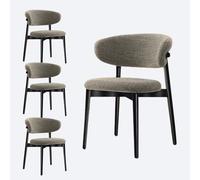 Sedie da pranzo in noce in stile moderno di metà secolo - Sedie ergonomiche per cucina e sala da pranzo con cuscini rivestiti in lino e schienale curvo - Ideali per uso domestico e nei risto