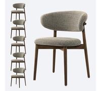 Sedie da pranzo in noce in stile moderno di metà secolo - Sedie ergonomiche per cucina e sala da pranzo con cuscini rivestiti in lino e schienale curvo - Ideali per uso domestico e nei risto