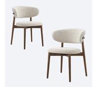 Sedie da pranzo in noce in stile moderno di metà secolo - Sedie ergonomiche per cucina e sala da pranzo con cuscini rivestiti in lino e schienale curvo - Ideali per uso domestico e nei risto