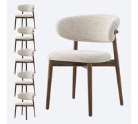 Sedie da pranzo in noce in stile moderno di metà secolo - Sedie ergonomiche per cucina e sala da pranzo con cuscini rivestiti in lino e schienale curvo - Ideali per uso domestico e nei risto