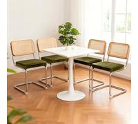 Sedie da Pranzo in Velluto e Rattan, Set da 4, Gambe Cromate, Verde