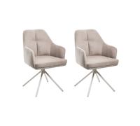 Beliani Sedie da pranzo moderne in tessuto Set di 2 Sedute imbottite Gambe in metallo nero girevoli Tortora