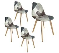 Sedie da pranzo patchwork imbottite con gambe in legno in set da 2 4 6 pz (Brown, 4)