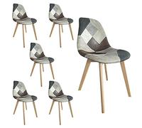 Sedie da pranzo patchwork imbottite con gambe in legno in set da 2, 4, 6 pz (Brown, 6)
