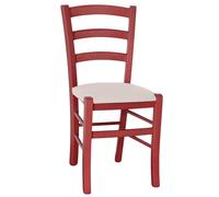 Sedie da sala da pranzo in legno Venezia rosse con seduta in similpelle beige