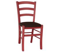 Sedie da sala da pranzo in legno Venezia rosse con seduta in similpelle marrone